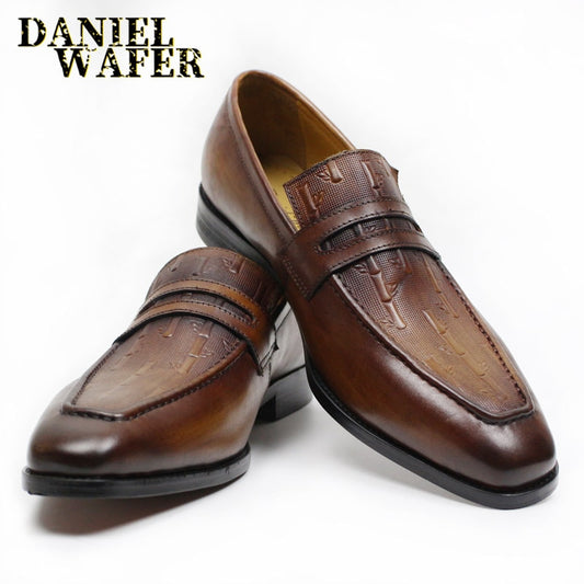 Genuine Calf Leather Mens Loafers Slip-on Dress Shoes Party Wedding Formal Shoe Classic Male Casual Business Shoes for Men