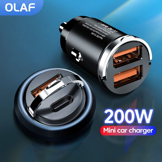Olaf Pull Ring 200W USB C Car Charger Fast Charging QC3.0 Type C PD Quick Phone Charger In Car For iPhone Xiaomi Samsung Huawei