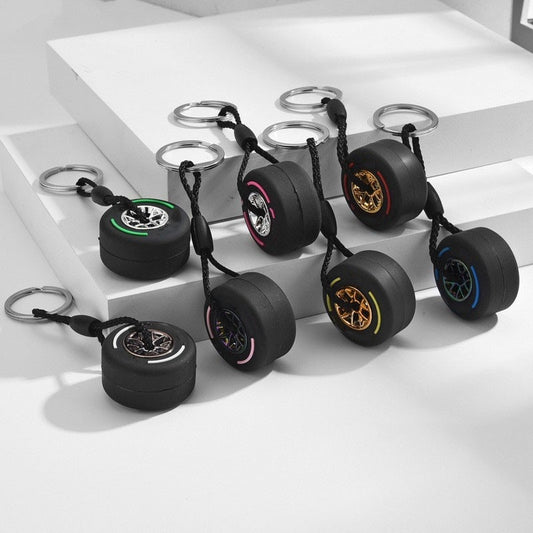 Luxury Brand F1 Racing Tyre Keychain For Car Keys Wheel Hub Caliper KeyChain Mini Automobile Gearbox Pendant KeyRing Accessories