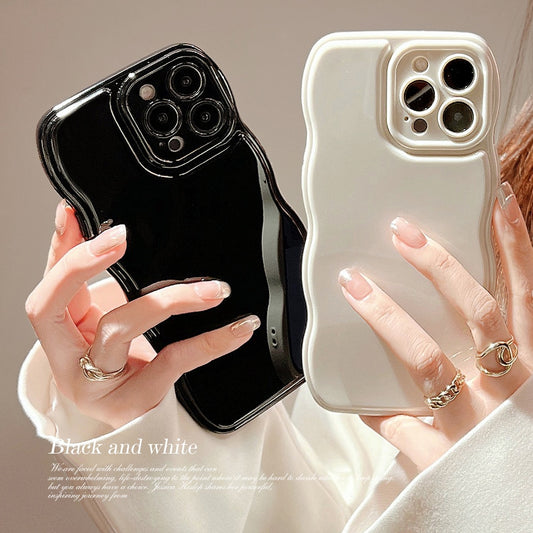 Soft Solid Color Curly Wavy Phone Case For iPhone 14 13 12 11 Pro Max 14 Plus Plain Silicone Shockproof Bumper Back Cover