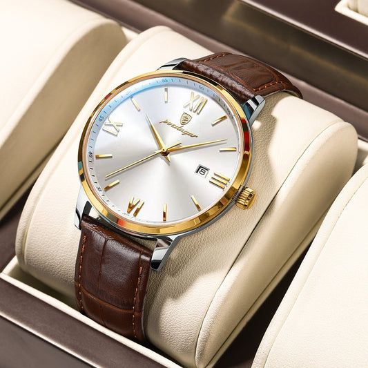 POEDAGAR Men&#39;s Watches Top Brand Luxury Men Wrist Watch Leather Quartz Watch Sports Waterproof Male Clock Business Watch +Box