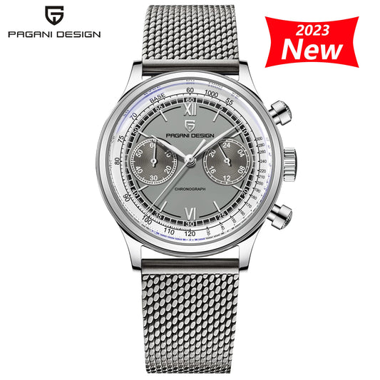 PAGANI DESIGN 2023 New AR Sapphire mirror 100M Waterproof watch for men TMI VK64 Luxury Automatic Chronograph Leather/Mesh belt