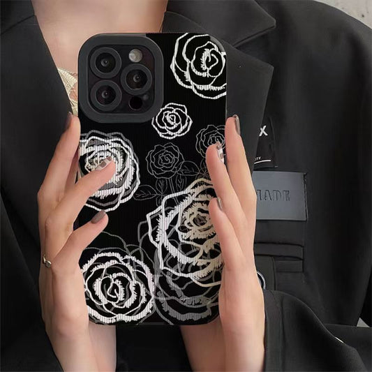 Luxury Rose Flower Stripe Phone Case For iPhone 14 13 12 Mini 11 Pro Max X XS Max XR 7 8 Plus SE3 Shockproof Soft Silicone Cover