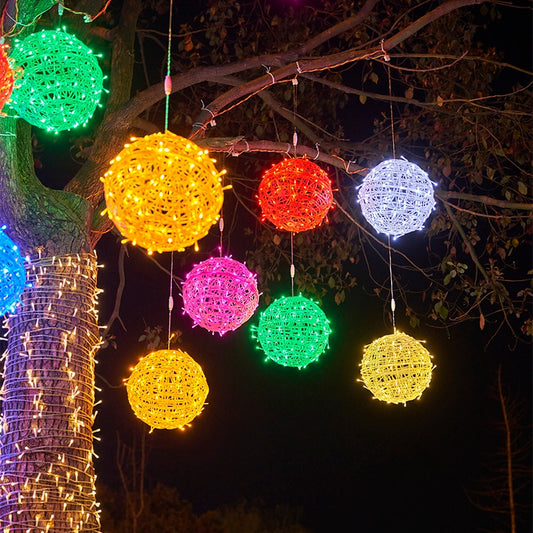 20/30CM Big Rattan Ball LED Fairy String Lights Christmas Tree Hanging Lamp Street Garland for Outdoor Garden Wedding Decoration