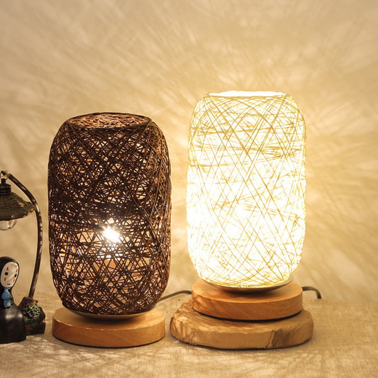 New Unique Design High Quality Wood Rattan Twine Ball Lights Table Lamp Room Home Art Decoration Desk Light Full Light Shading