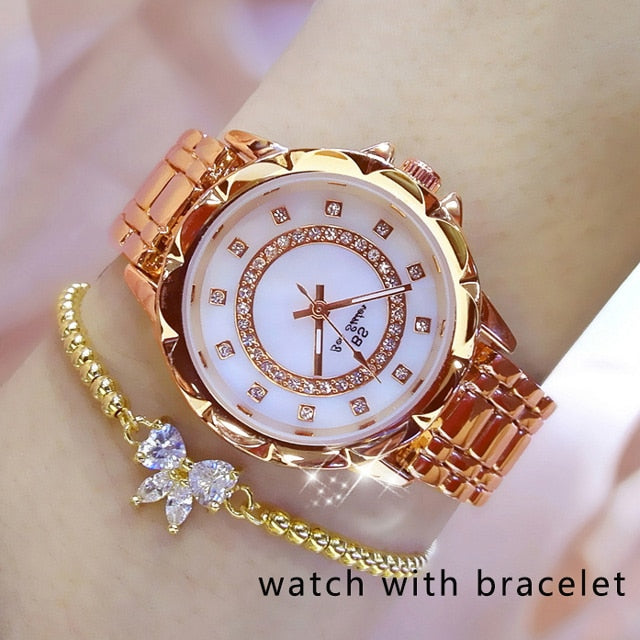 Diamond Women Watch Luxury Brand 2021 Rhinestone Elegant Ladies Watches Rose Gold Clock Wrist Watches For Women relogio feminino rosea bracelet