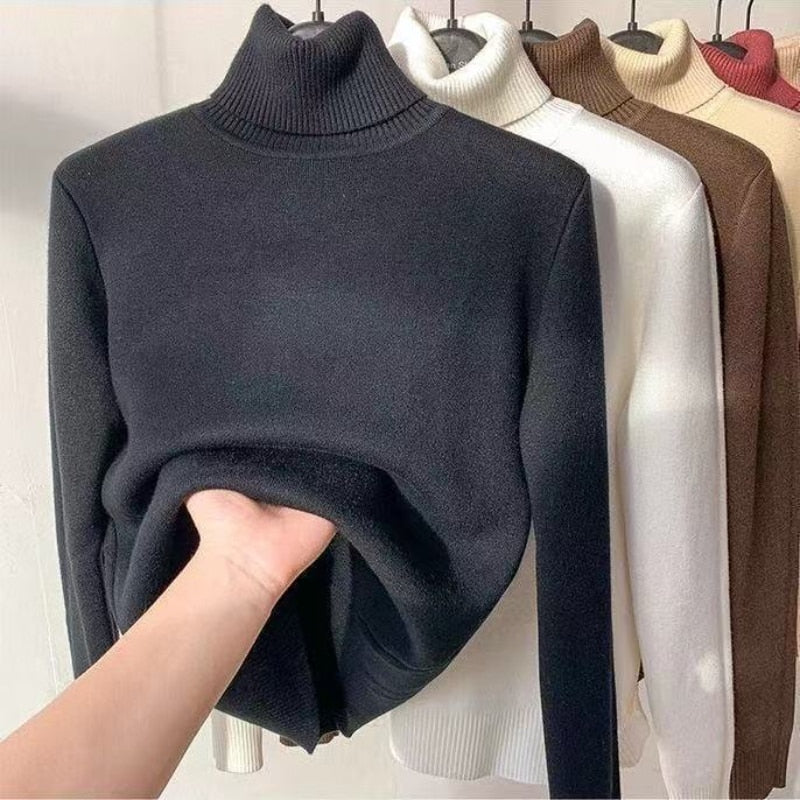 Women Turtleneck Sweater Autumn Winter Elegant Thick Warm Long Sleeve Knitted Pullover Female Basic Sweaters Casual Jumpers Tops Black1