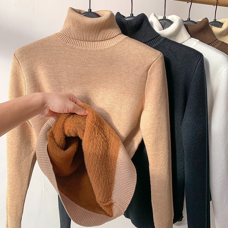 Women Turtleneck Sweater Autumn Winter Elegant Thick Warm Long Sleeve Knitted Pullover Female Basic Sweaters Casual Jumpers Tops Khaki1
