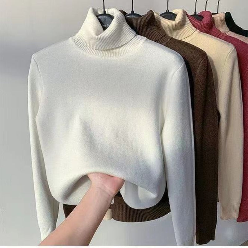 Women Turtleneck Sweater Autumn Winter Elegant Thick Warm Long Sleeve Knitted Pullover Female Basic Sweaters Casual Jumpers Tops White1